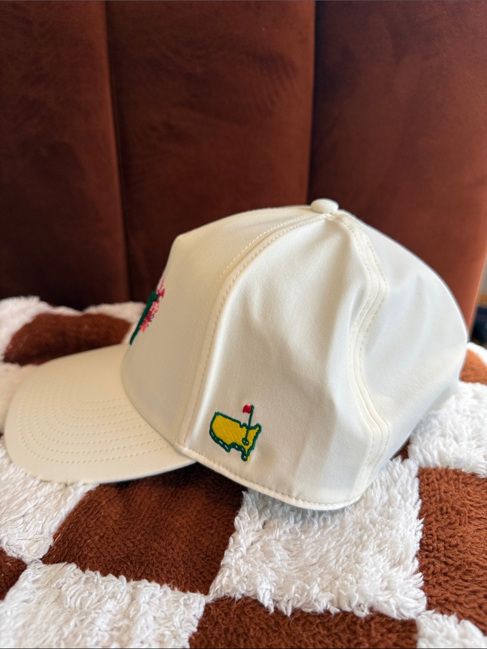 Masters Cream Baseball Cap with Green 'M' and Pink Floral Embroidery - Picture 4 of 4